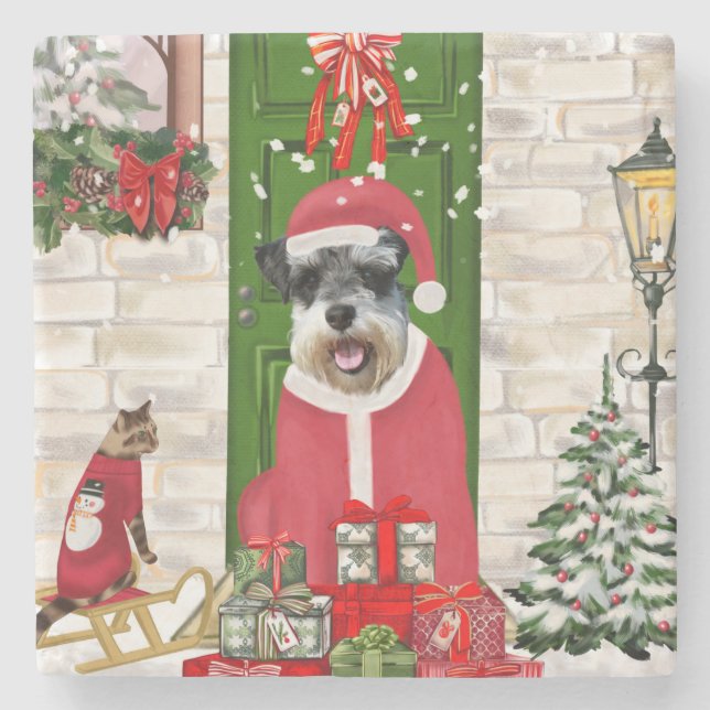 Dessous-de-verre En Pierre Schnauzer Chien Noël (Devant)