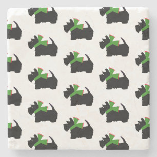 Dessous-de-verre En Pierre Scottish Terrier Joyeux Noël Plaid
