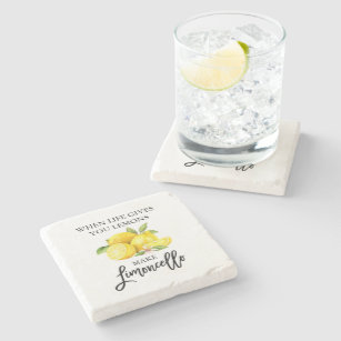 Dessous-de-verre En Pierre Script de brosse moderne Aquarelle Lemons Limoncel