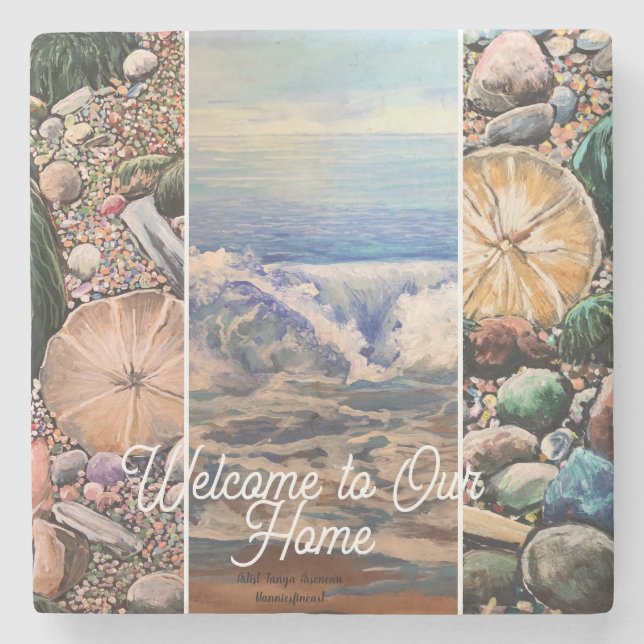 Dessous-de-verre En Pierre  Seascape Welcome  Blue Personalize Print  (Devant)