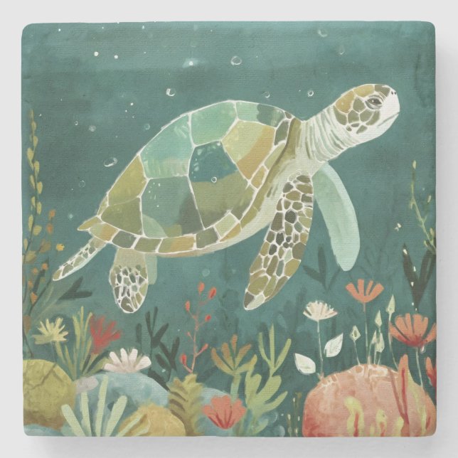 Dessous-de-verre En Pierre Serene Sea Turtle : Oasis sous-marine (Devant)
