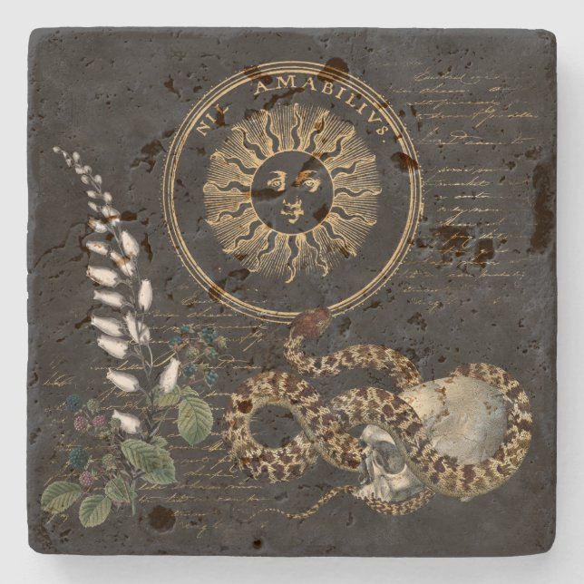 Dessous-de-verre En Pierre Serpent et baies (Devant)