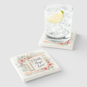 Dessous-de-verre En Pierre Shabby Chic floral Foi Espoir Amour