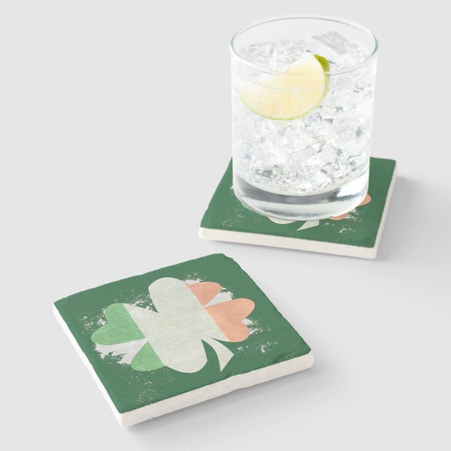 Dessous-de-verre En Pierre Shamrock du drapeau irlandais Grunge (Côté)