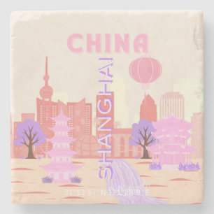 Dessous-de-verre En Pierre Shanghai Chine Pastel Art de Voyage