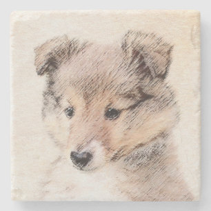 Dessous-de-verre En Pierre Shetland Sheepdog Puppy Peinture Chien original ar