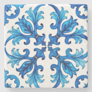 Dessous-de-verre En Pierre sicilien, été, citron, mosaïque, bleu,