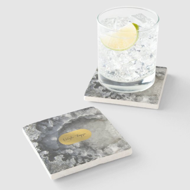 Dessous-de-verre En Pierre Signature Black Gold Foil Sea Crystals (Côté)