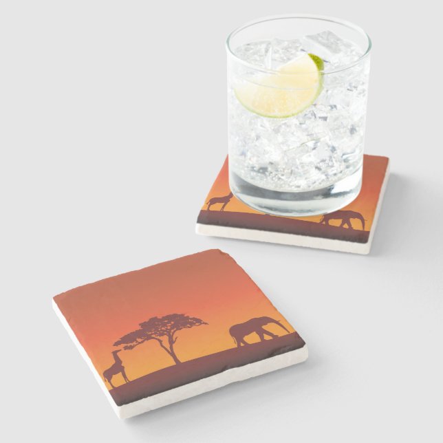 Dessous-de-verre En Pierre Silhouette africaine de safari - dessous de verre (Côté)