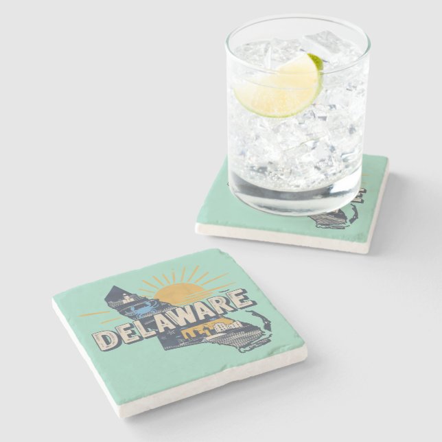 Dessous-de-verre En Pierre Silhouette Retro Pittoresque Delaware (Côté)