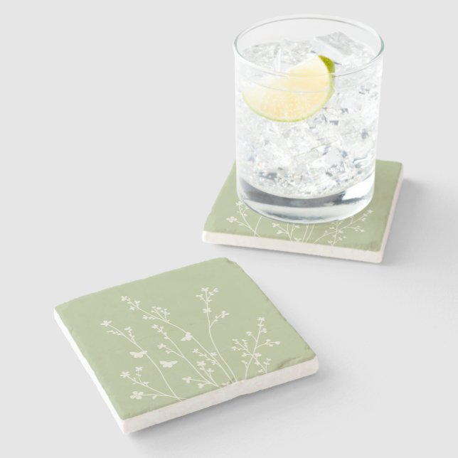 Dessous-de-verre En Pierre Silhouettes botaniques minimalistes (Côté)