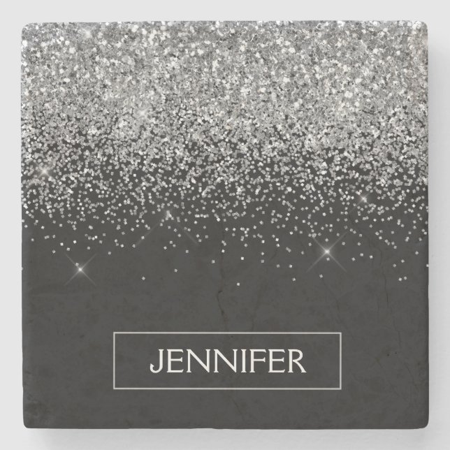 Dessous-de-verre En Pierre Silver Black Parties scintillant Girl Monogramme N (Devant)