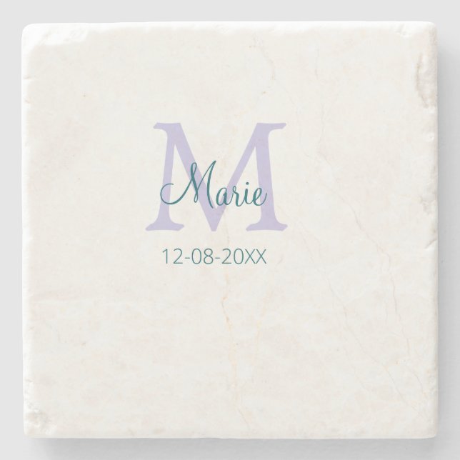 Dessous-de-verre En Pierre simple minimum ajouter nom monogramme violet vert  (Devant)