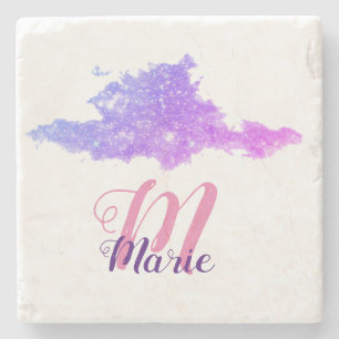 Dessous-de-verre En Pierre simple personnalisé rose violet pétillant ajouter
