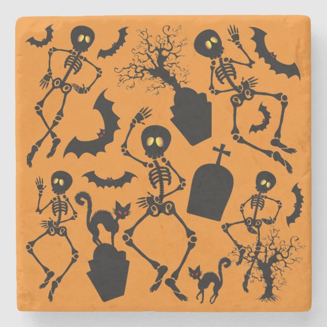 Dessous-de-verre En Pierre Skeletons d'Halloween Macabre Dance (Devant)