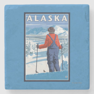 Dessous-de-verre En Pierre Ski en affiche de Vintage voyage de l'Alaska