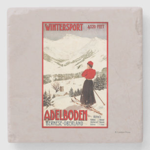 Dessous-de-verre En Pierre Skieur de femme donnant sur l'affiche d'Adelboden