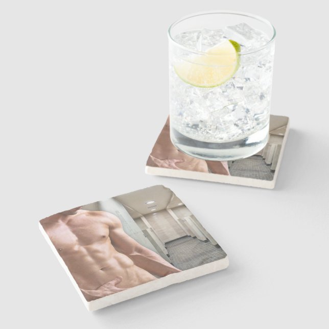 Dessous-de-verre En Pierre SlipperyJoe cheminée homme musclé six pack abs (Côté)