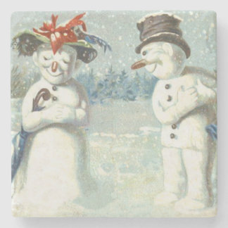 Dessous-de-verre En Pierre Snowman Couple hiver terrain de neige