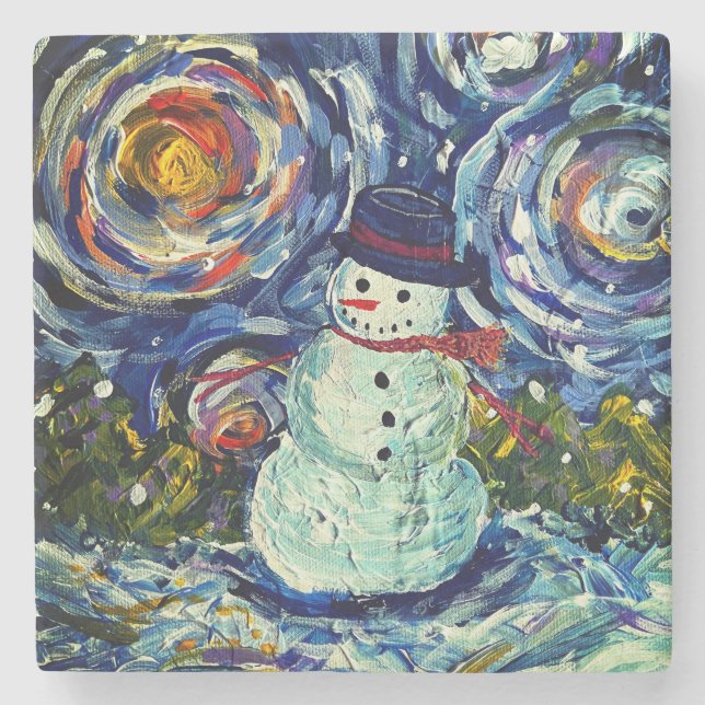 Dessous-de-verre En Pierre Snowman Holiday Stone Coaster (Devant)