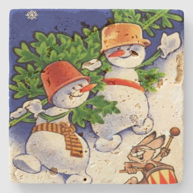 Dessous-de-verre En Pierre Snowmen Arbre de Noël Drumbit Rabbit (Devant)