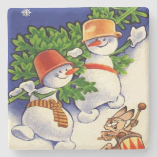 Dessous-de-verre En Pierre Snowmen Arbre de Noël Drumbit Rabbit