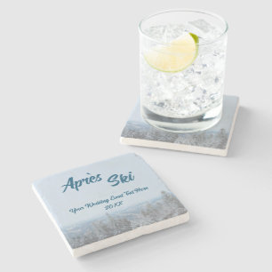 Dessous-de-verre En Pierre Snowy Mountain Forest Apres Ski Mariage Event