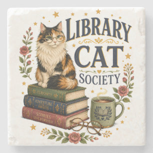 Dessous-de-verre En Pierre Société de chats de bibliothèque Calicot livresque