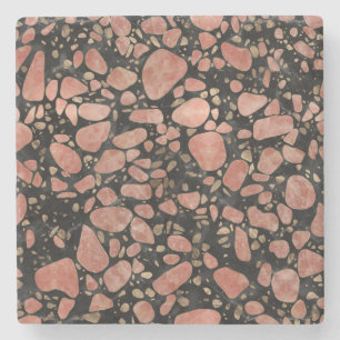 Dessous-de-verre En Pierre Sol de mosaïque - quartz rose et or sur le marbre