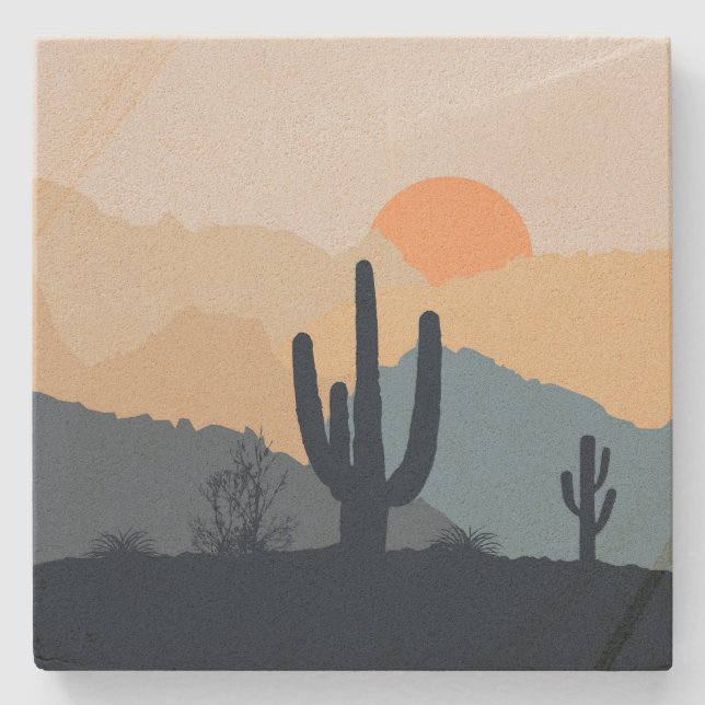 Dessous-de-verre En Pierre Soleil désert bleu et beige (Devant)