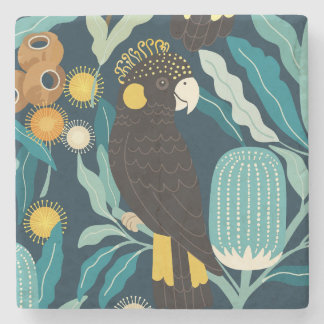 Dessous-de-verre En Pierre Sous-verre floral natif Black Cockatoo et Banksia