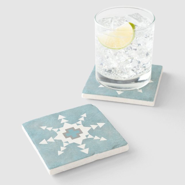 Dessous-de-verre En Pierre Southwest Winter Geometric Snowflake Design (Côté)