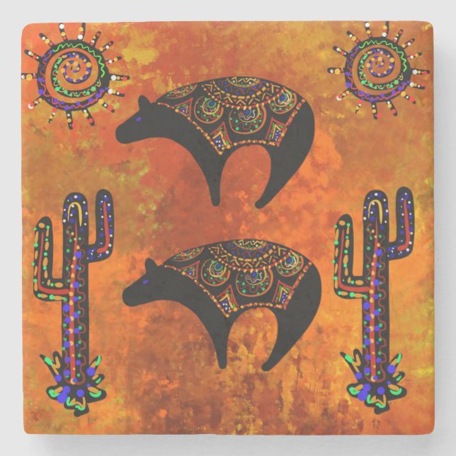 Dessous-de-verre En Pierre Southwestern Bear Art (Devant)