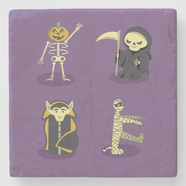 Dessous-de-verre En Pierre Squelette Halloween Dracula Momie Faucheuse (Devant)