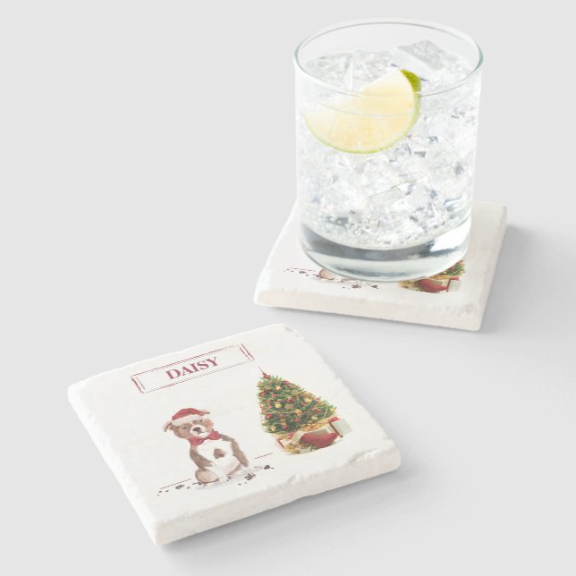 Dessous-de-verre En Pierre Staffordshire Bull Terrier Funny Chien de Noël (Côté)