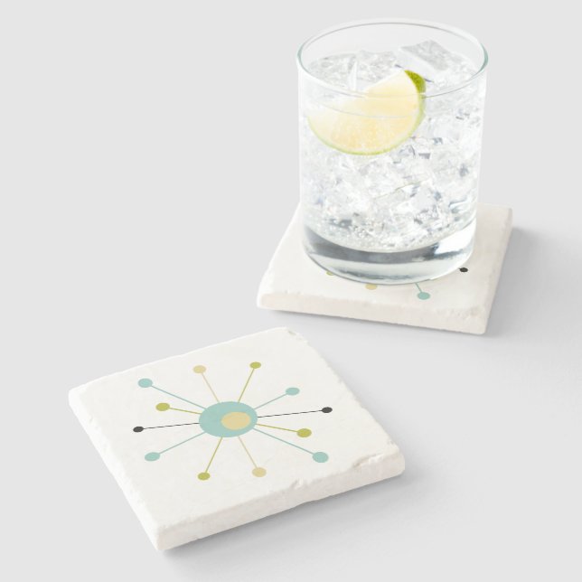 Dessous-de-verre En Pierre Starburst atomique Aqua Bleu Jaune Mid Mod (Côté)