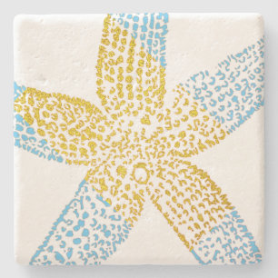 Dessous-de-verre En Pierre Starfish Beach Sky Blue Glitt Or Blanc Cute