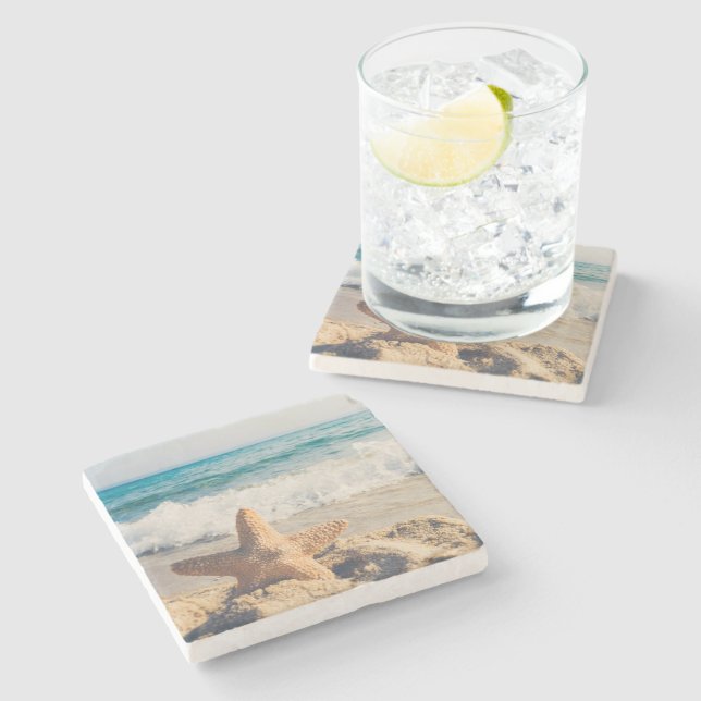 Dessous-de-verre En Pierre Starfish Sandy Beach Océan (Côté)