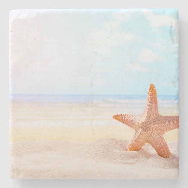 Dessous-de-verre En Pierre Starfish Sur La Plage D'Été (Devant)