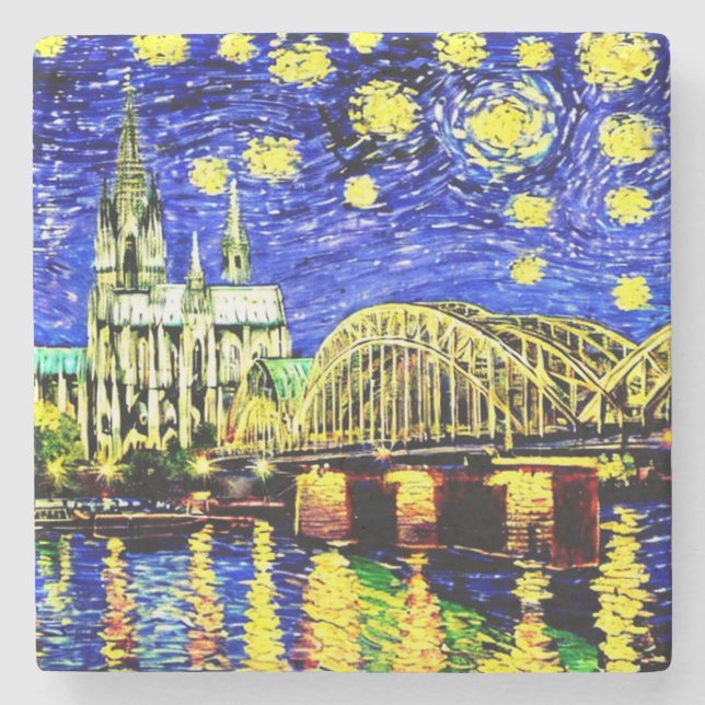 Dessous-de-verre En Pierre Starry Night Cologne Allemagne Cathédrale (Devant)