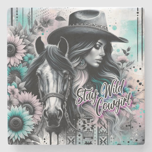 Dessous-de-verre En Pierre Stay wild cowgirl western  (Devant)
