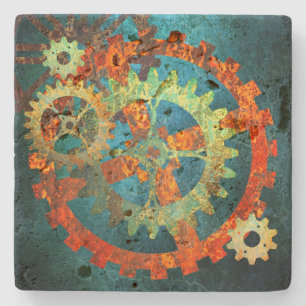 Dessous-de-verre En Pierre Steampunk Verdigris Rousty Cogwheel