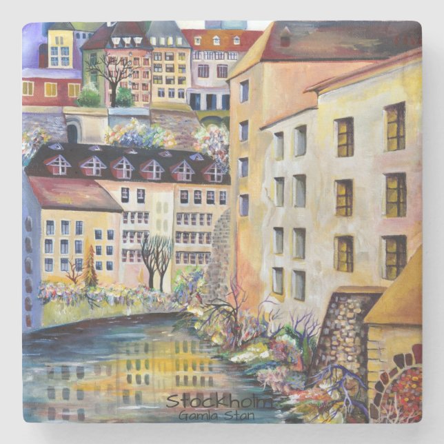 Dessous-de-verre En Pierre "Stockholm Gamla Stan - Vieille Ville (Devant)