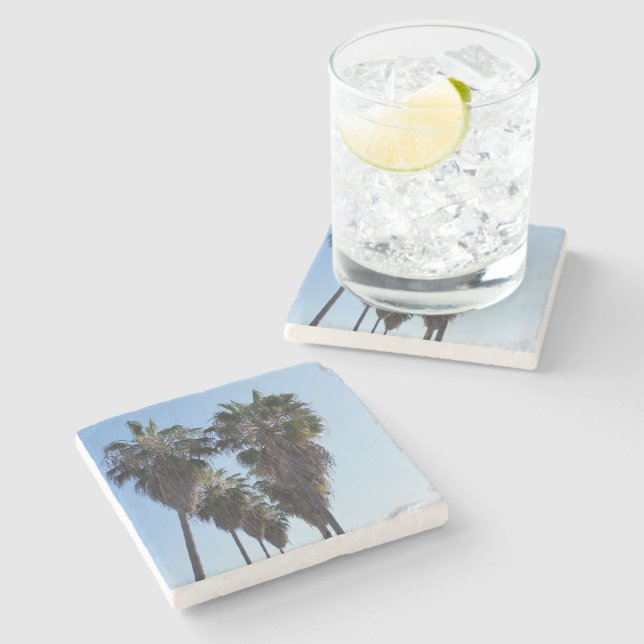 Dessous-de-verre En Pierre Stone Coaster Beach Home, Palm Tree Heart Photo (Côté)