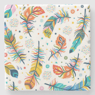 Dessous-de-verre En Pierre Style Boho, motif en plumes sans soudure.