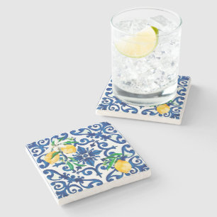 Dessous-de-verre En Pierre style italien, mosaïque, bleu, citron,