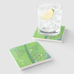 Dessous-de-verre En Pierre Style Terre Vert Plante Feuille Triangle Pyramide