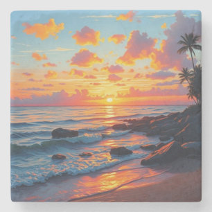 Dessous-de-verre En Pierre Style vintage Hawaii Travel Coast Sea Sunset