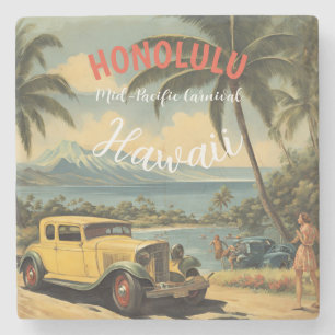 Dessous-de-verre En Pierre Style vintage Hawaiian Travel Honolulu Mid-Pacific