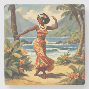 Dessous-de-verre En Pierre Style vintage Hawaiian Travel Hula Girl Danser